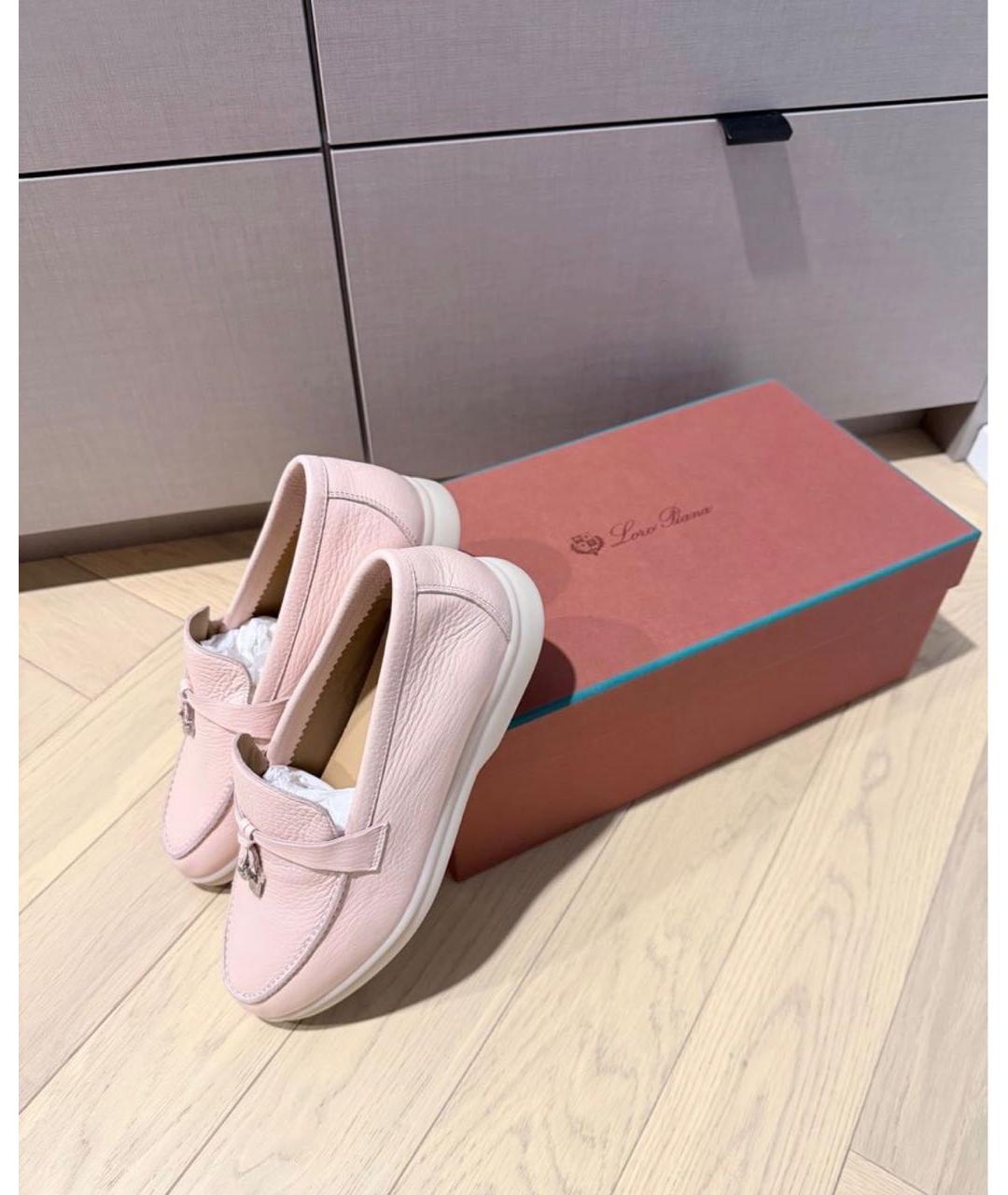 LORO PIANA Розовые кожаные лоферы, фото 3