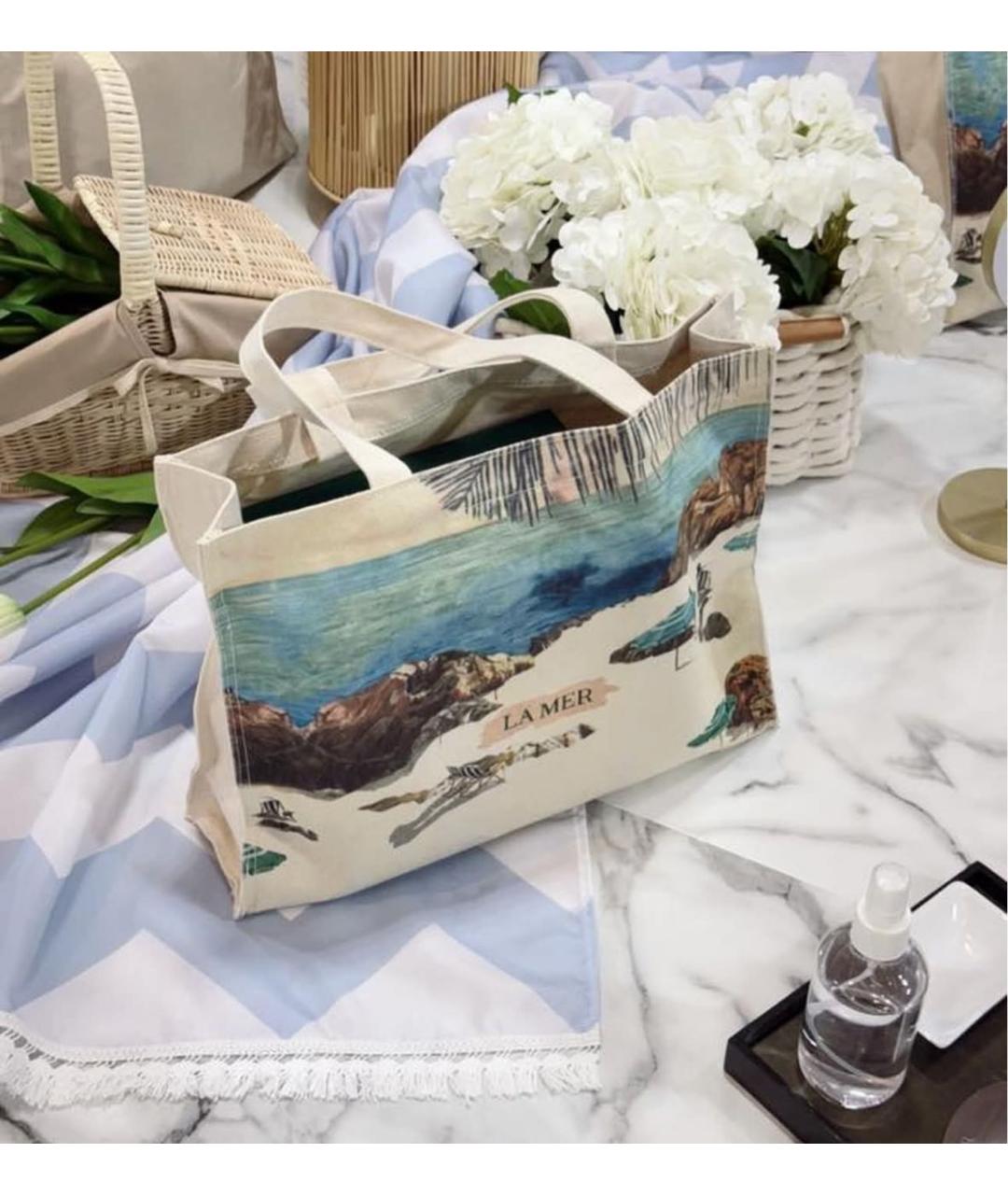 LA MER Бежевая льняная сумка тоут, фото 5