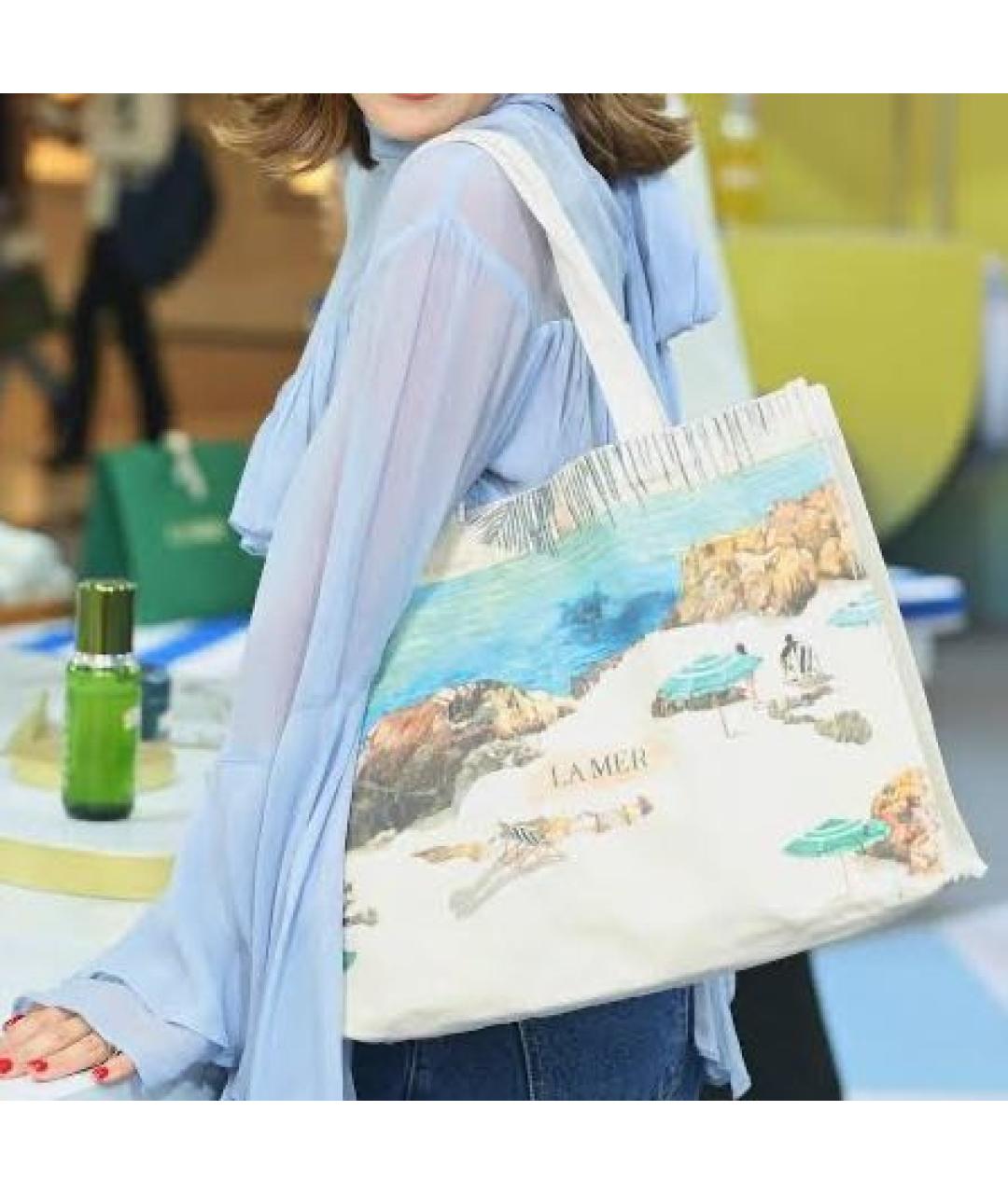 LA MER Бежевая льняная сумка тоут, фото 3