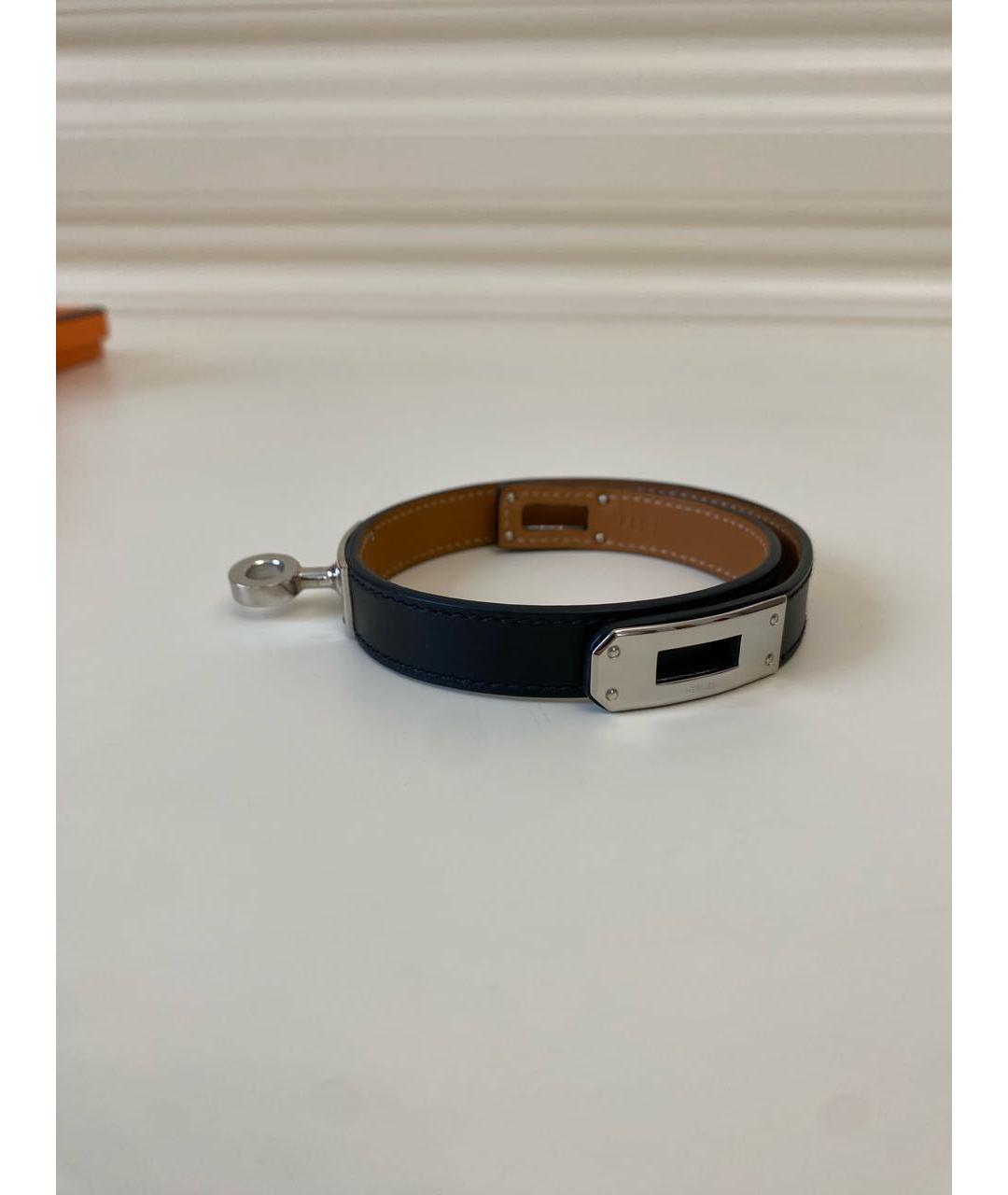 HERMES Черный кожаный браслет, фото 8