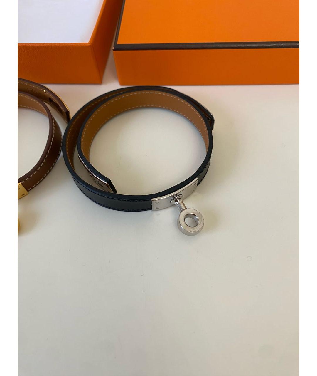HERMES Черный кожаный браслет, фото 3