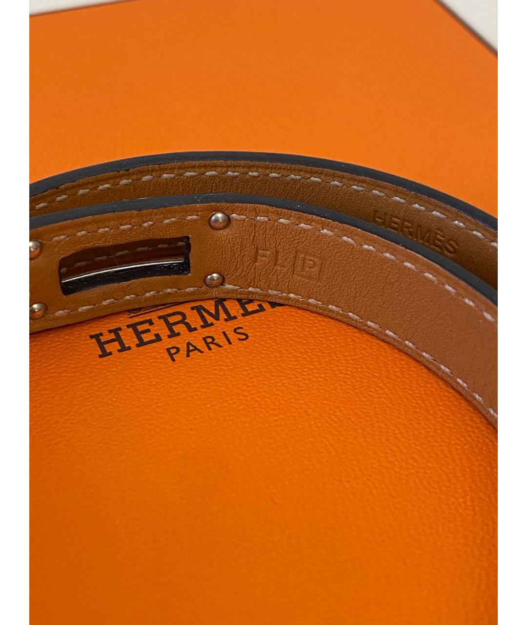 HERMES Черный кожаный браслет, фото 6