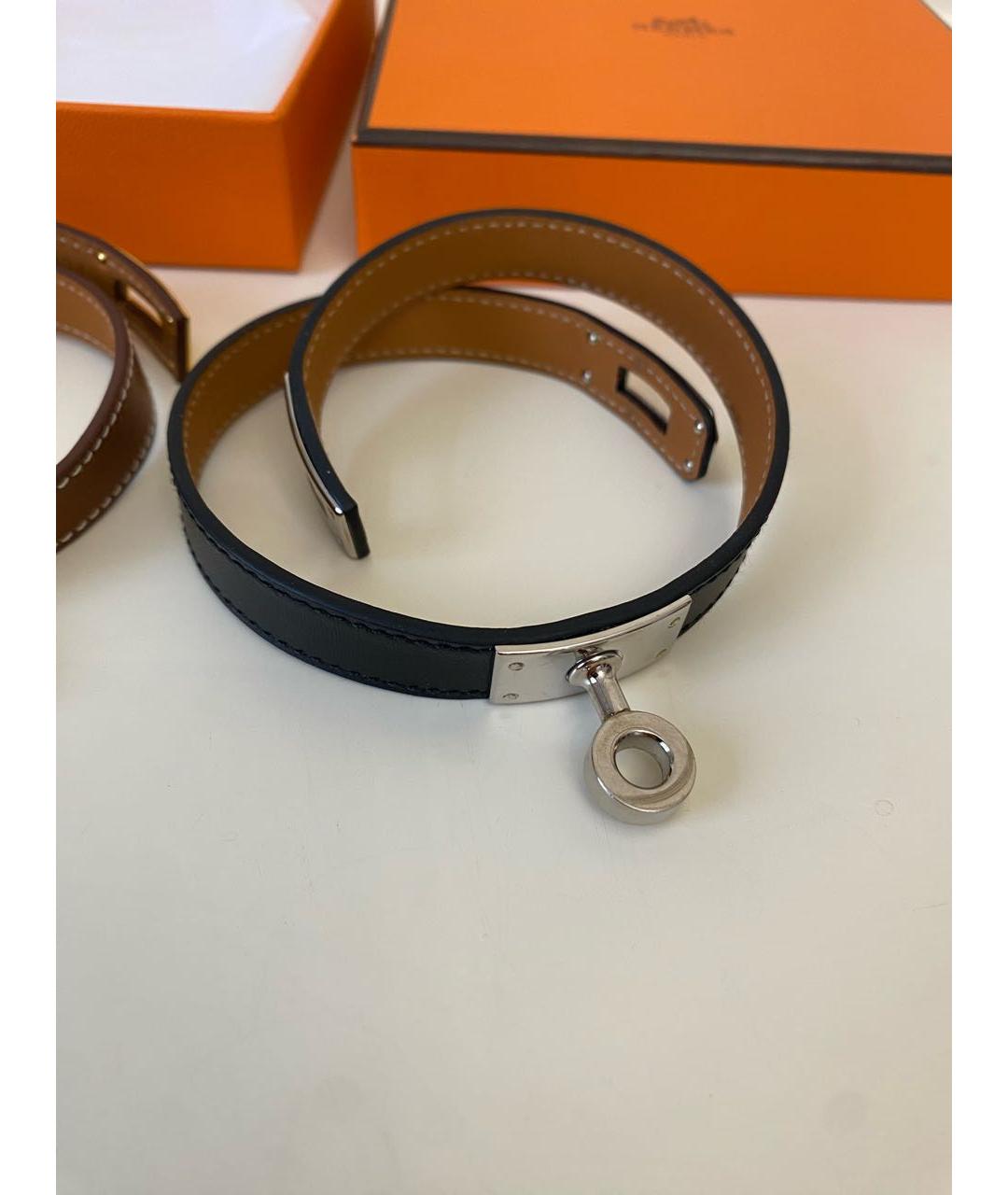 HERMES Черный кожаный браслет, фото 4