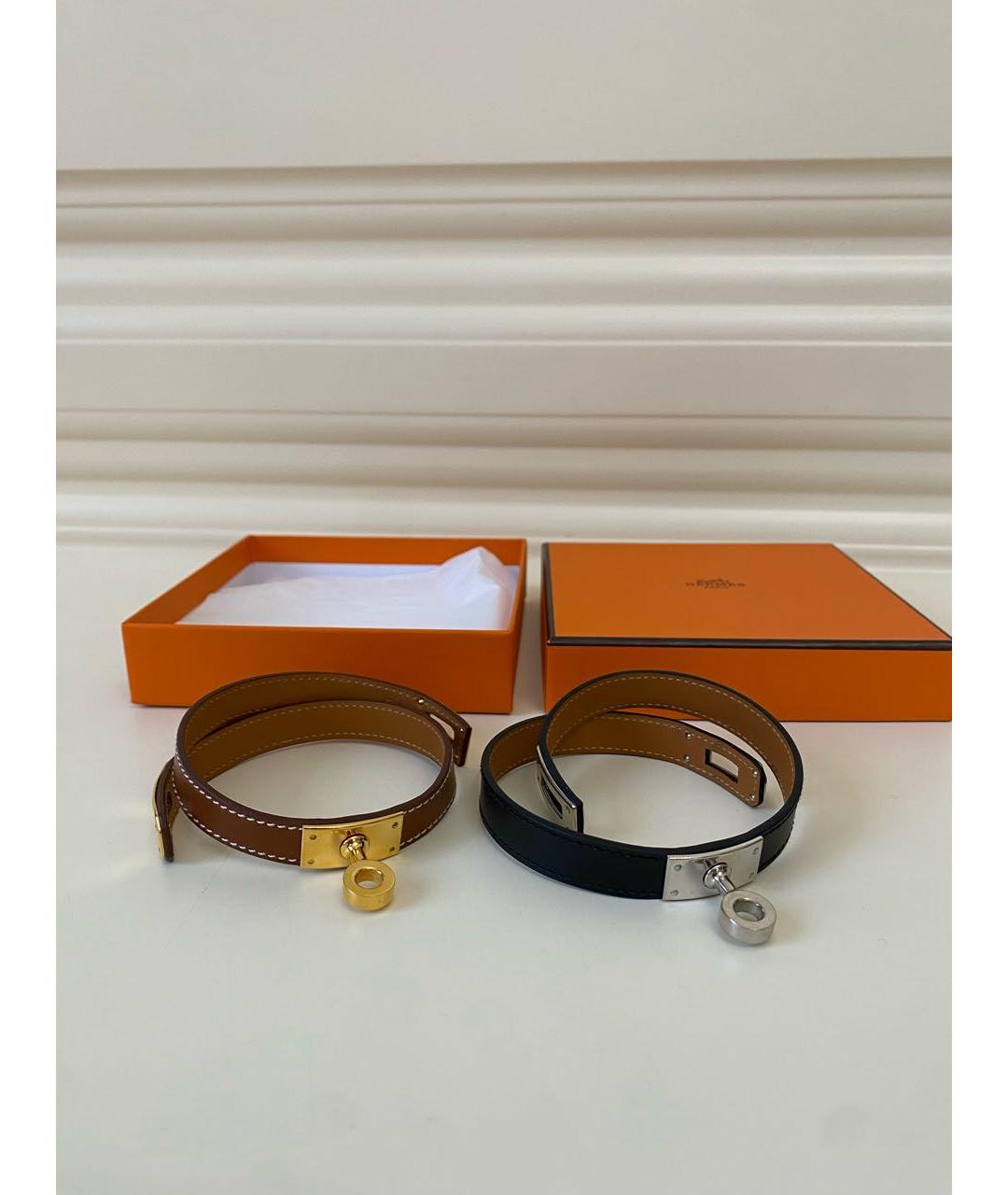 HERMES Черный кожаный браслет, фото 5