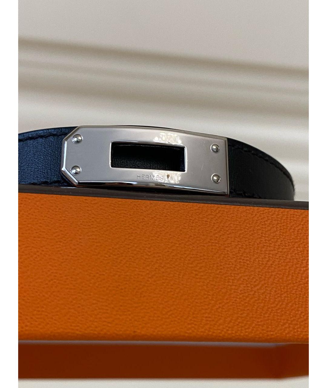 HERMES Черный кожаный браслет, фото 2