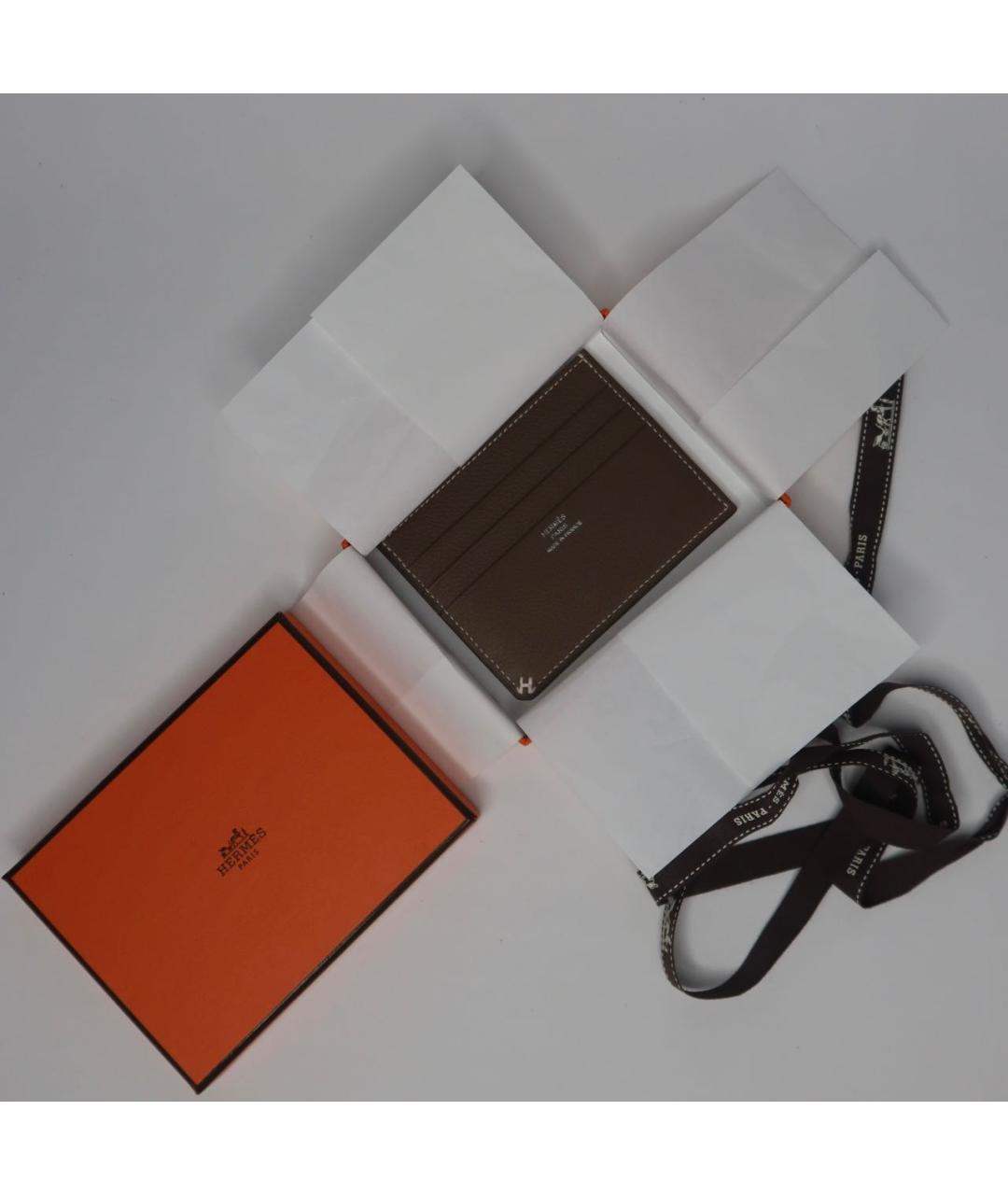 HERMES Коричневая кожаная визитница, фото 4