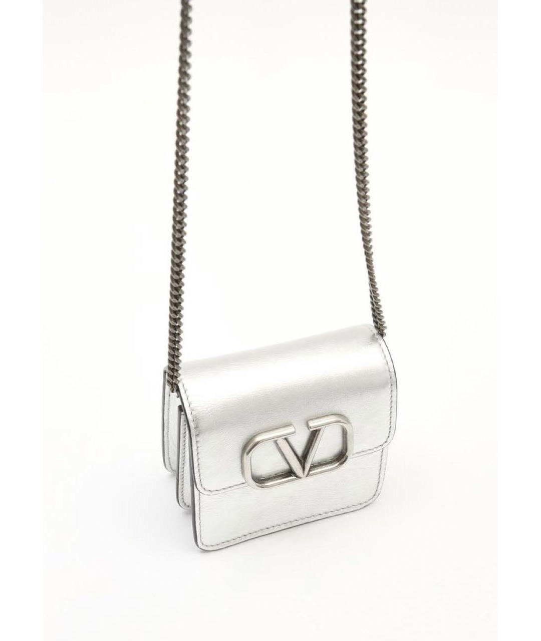 VALENTINO Серебряная кожаная сумка через плечо, фото 4