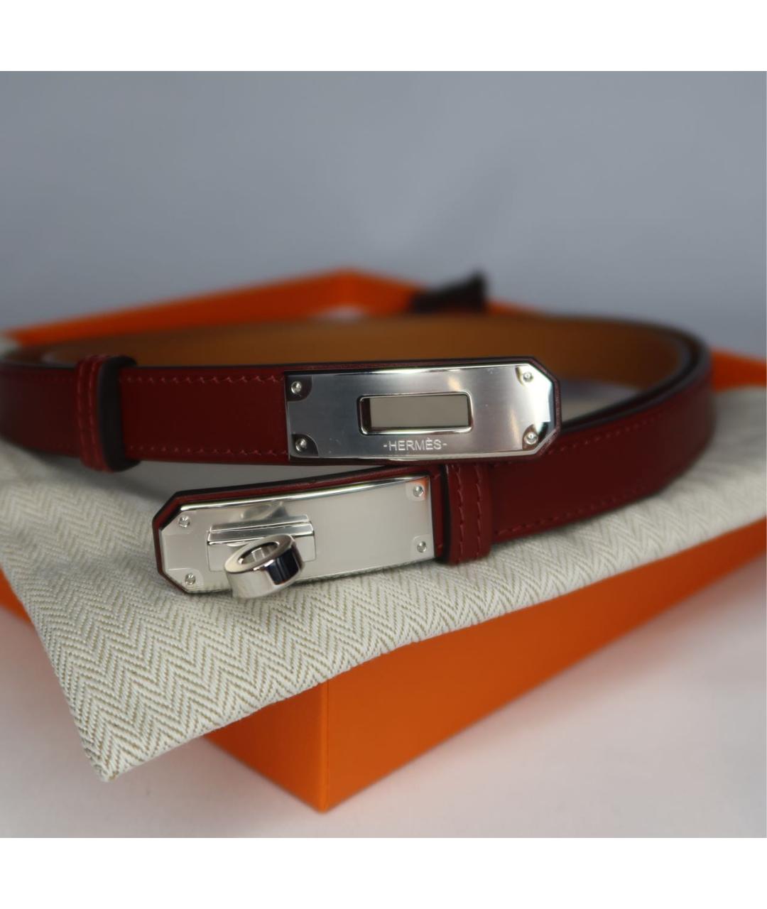 HERMES Бордовый кожаный ремень, фото 2
