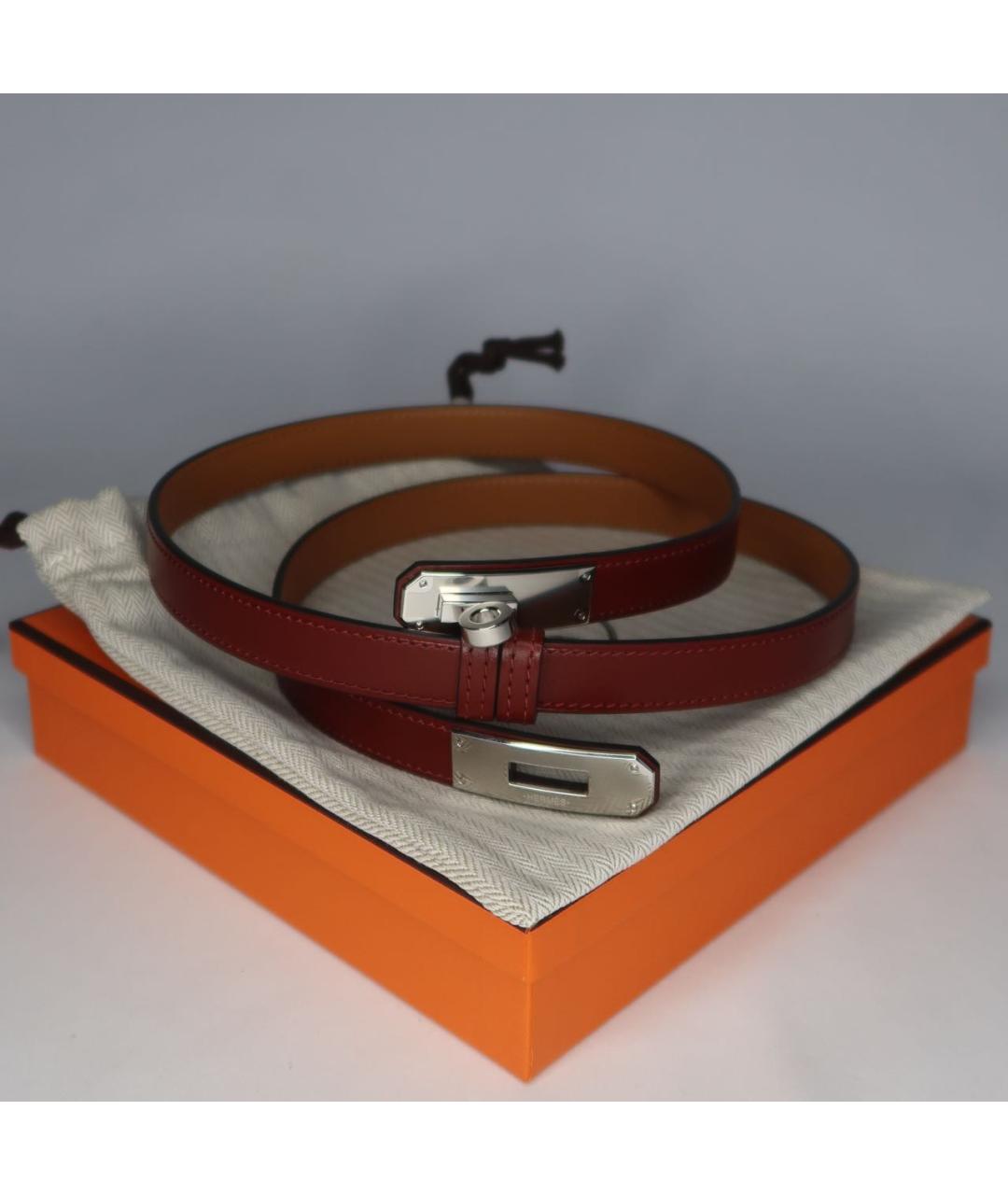 HERMES Бордовый кожаный ремень, фото 7