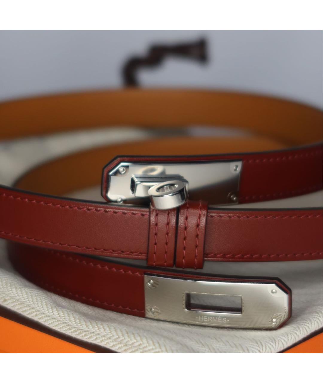 HERMES Бордовый кожаный ремень, фото 6