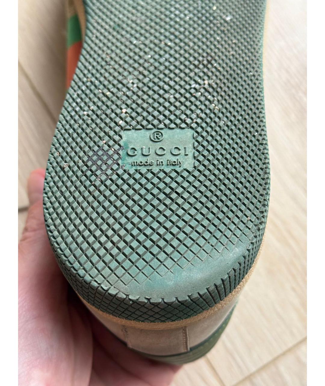 GUCCI Бежевые кожаные низкие кроссовки / кеды, фото 7