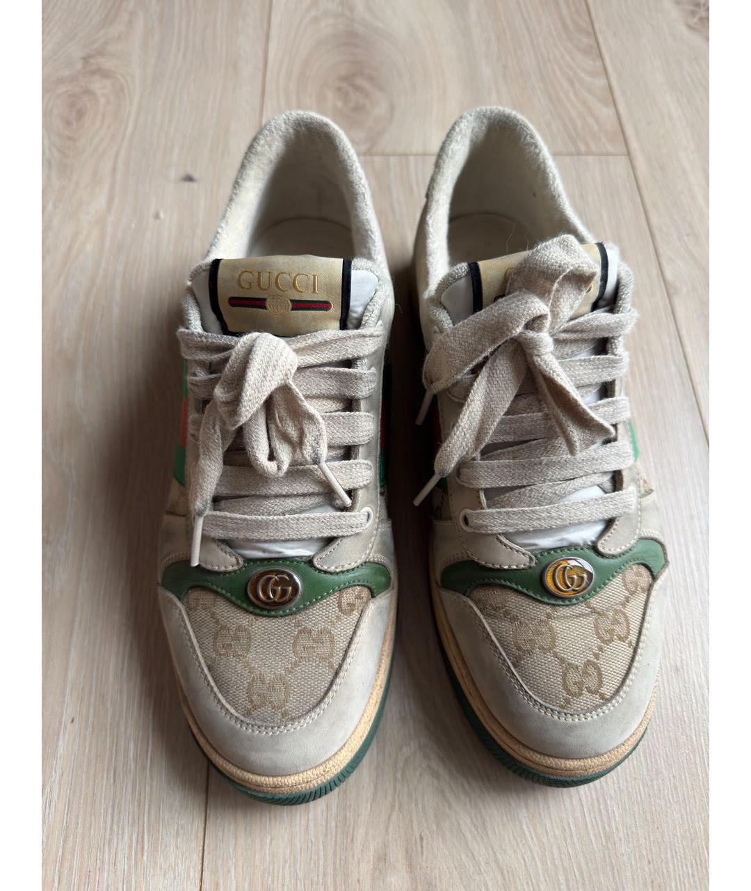 GUCCI Бежевые кожаные низкие кроссовки / кеды, фото 2