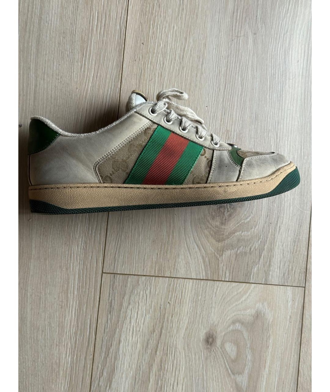 GUCCI Бежевые кожаные низкие кроссовки / кеды, фото 9