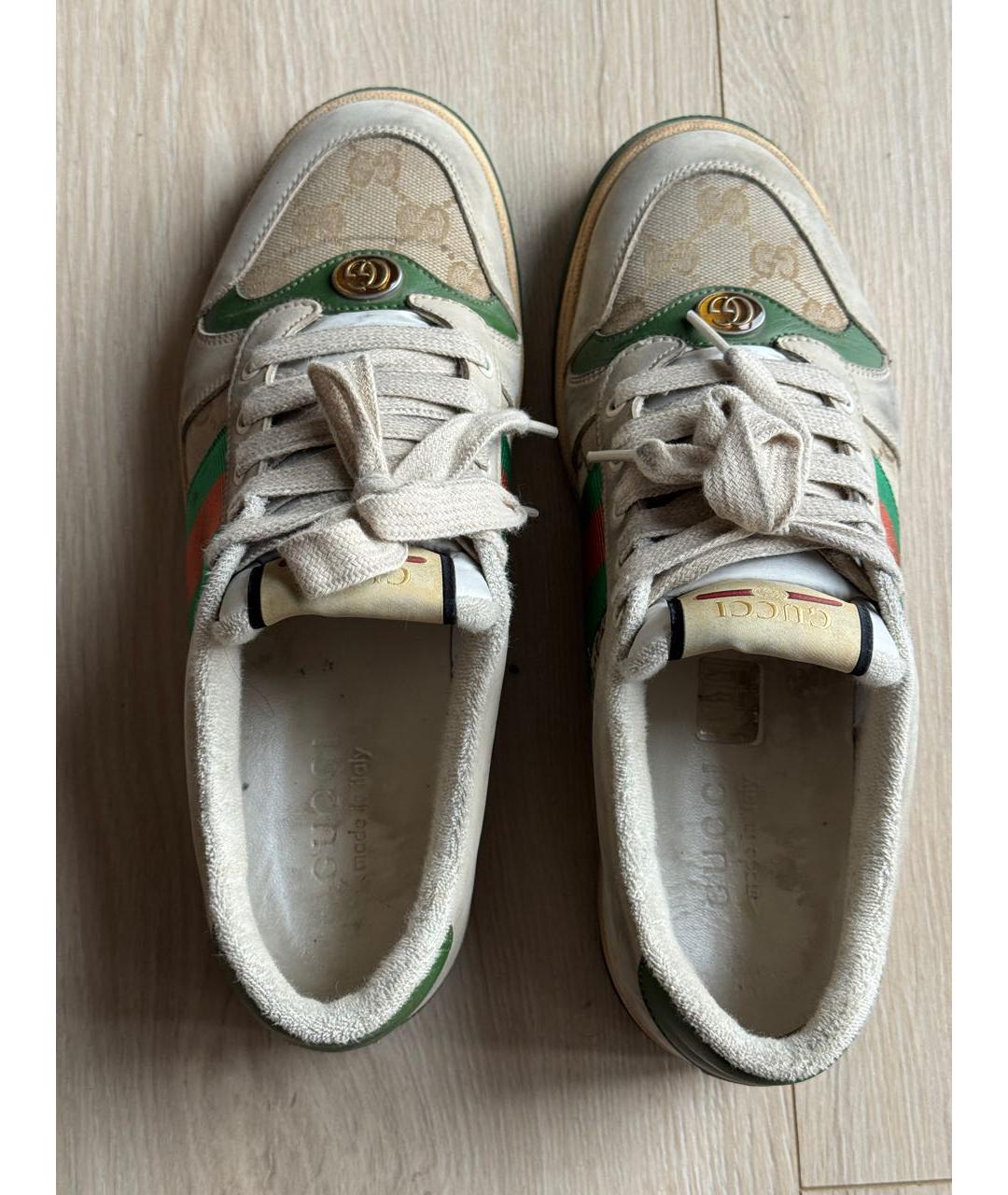 GUCCI Бежевые кожаные низкие кроссовки / кеды, фото 3