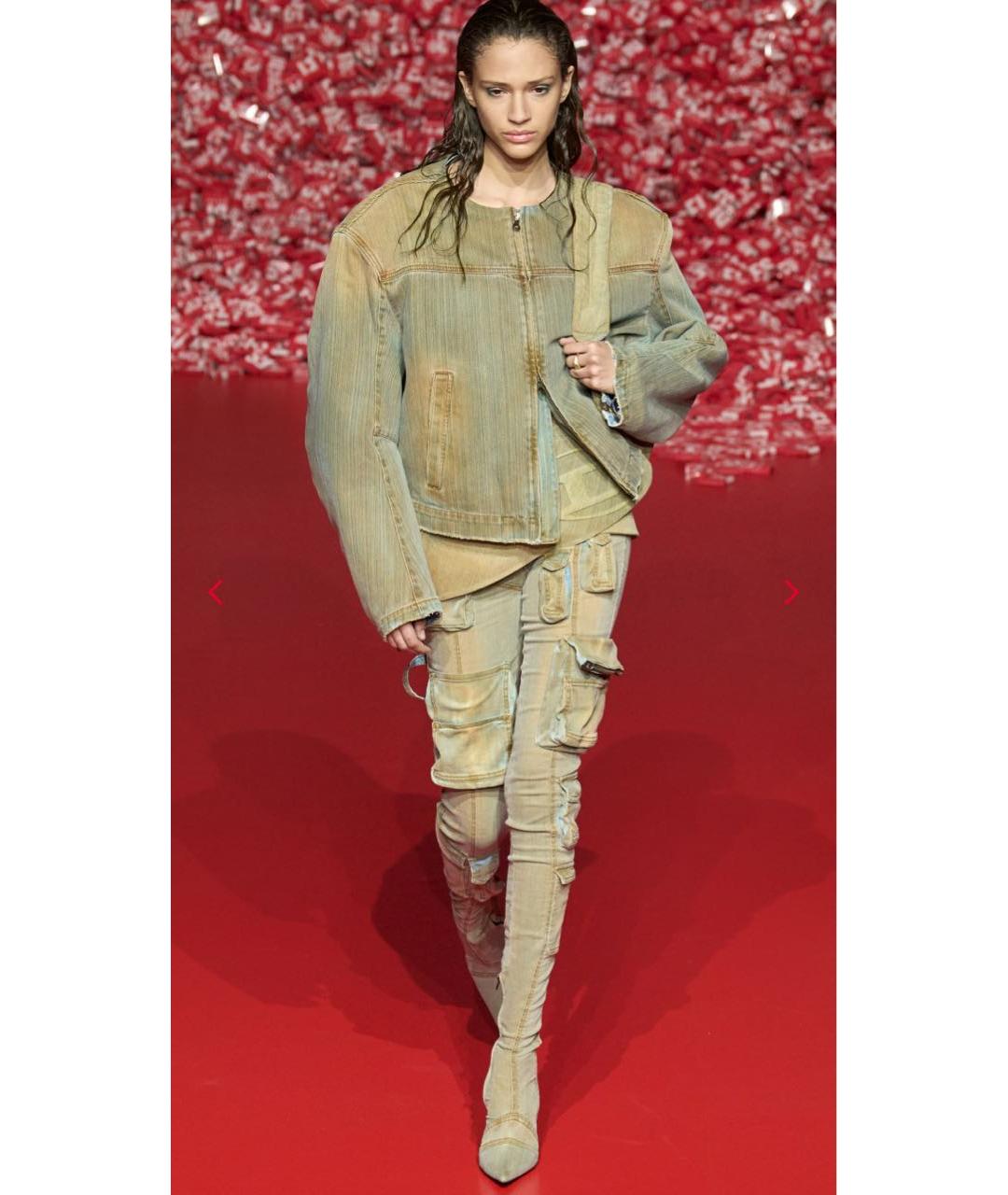 DIESEL Хаки хлопко-эластановая юбка мини, фото 2