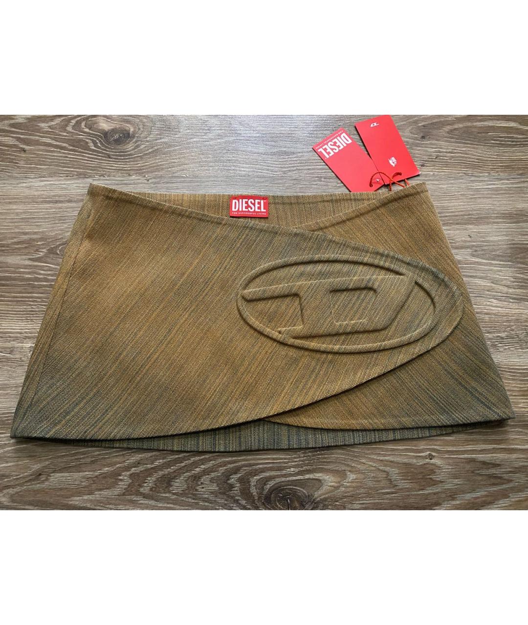 DIESEL Хаки хлопко-эластановая юбка мини, фото 5
