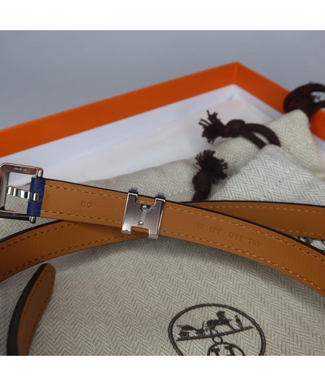 HERMES Синий кожаный ремень, фото 4