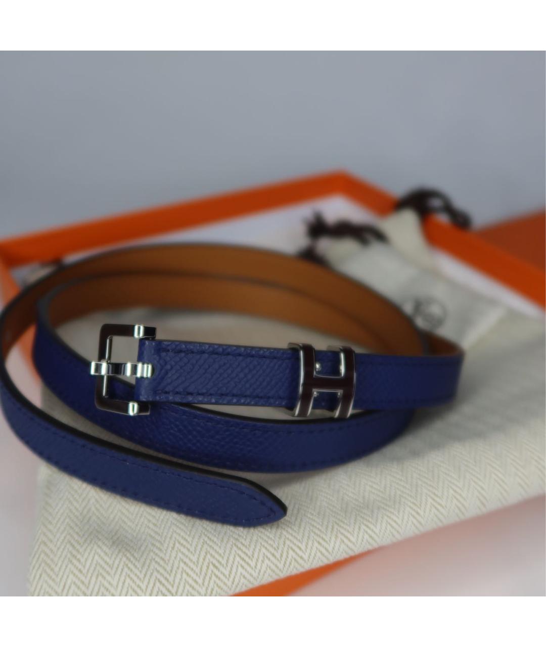 HERMES Синий кожаный ремень, фото 2