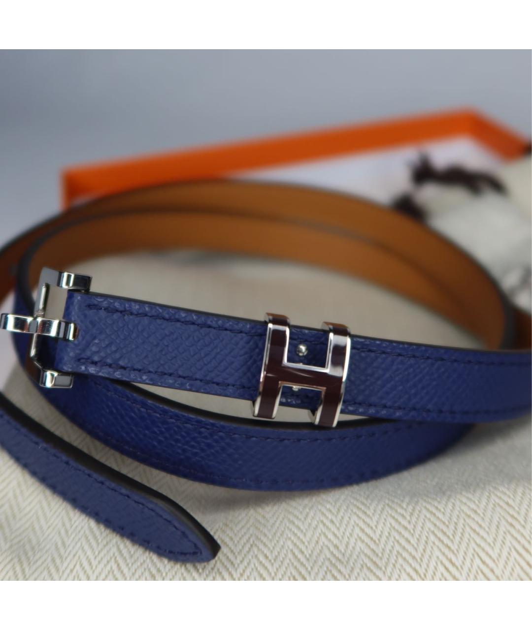 HERMES Синий кожаный ремень, фото 3