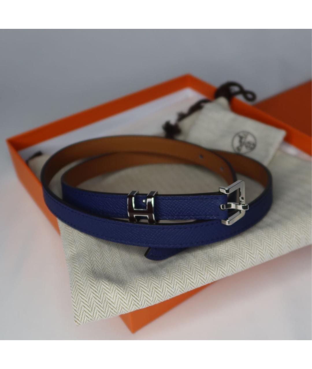 HERMES Синий кожаный ремень, фото 7
