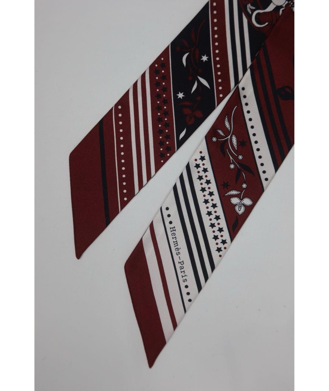 HERMES Бордовый шелковый платок, фото 2