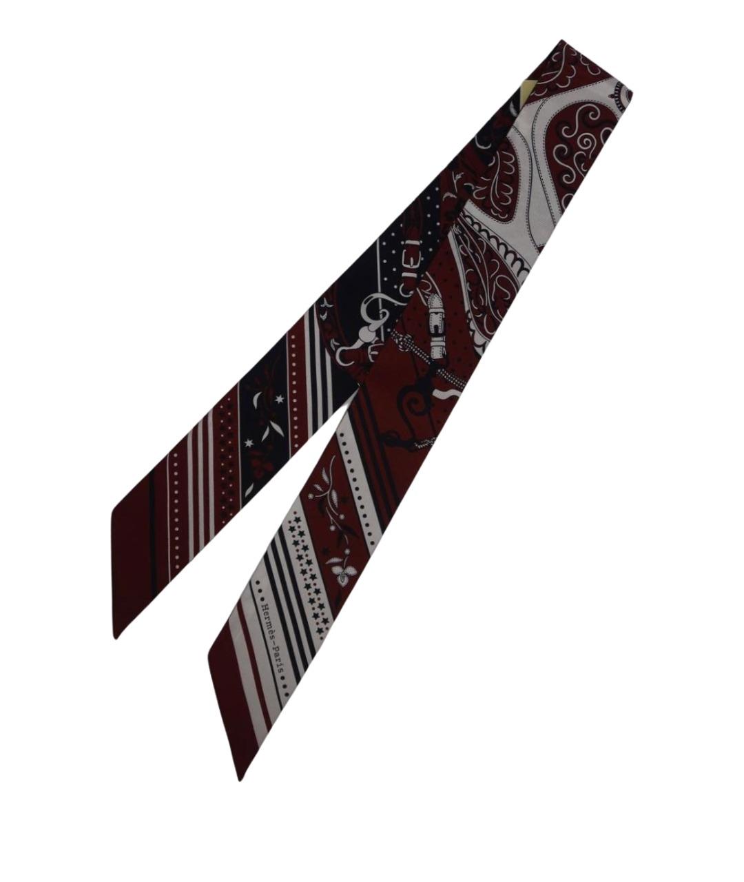 HERMES Бордовый шелковый платок, фото 1