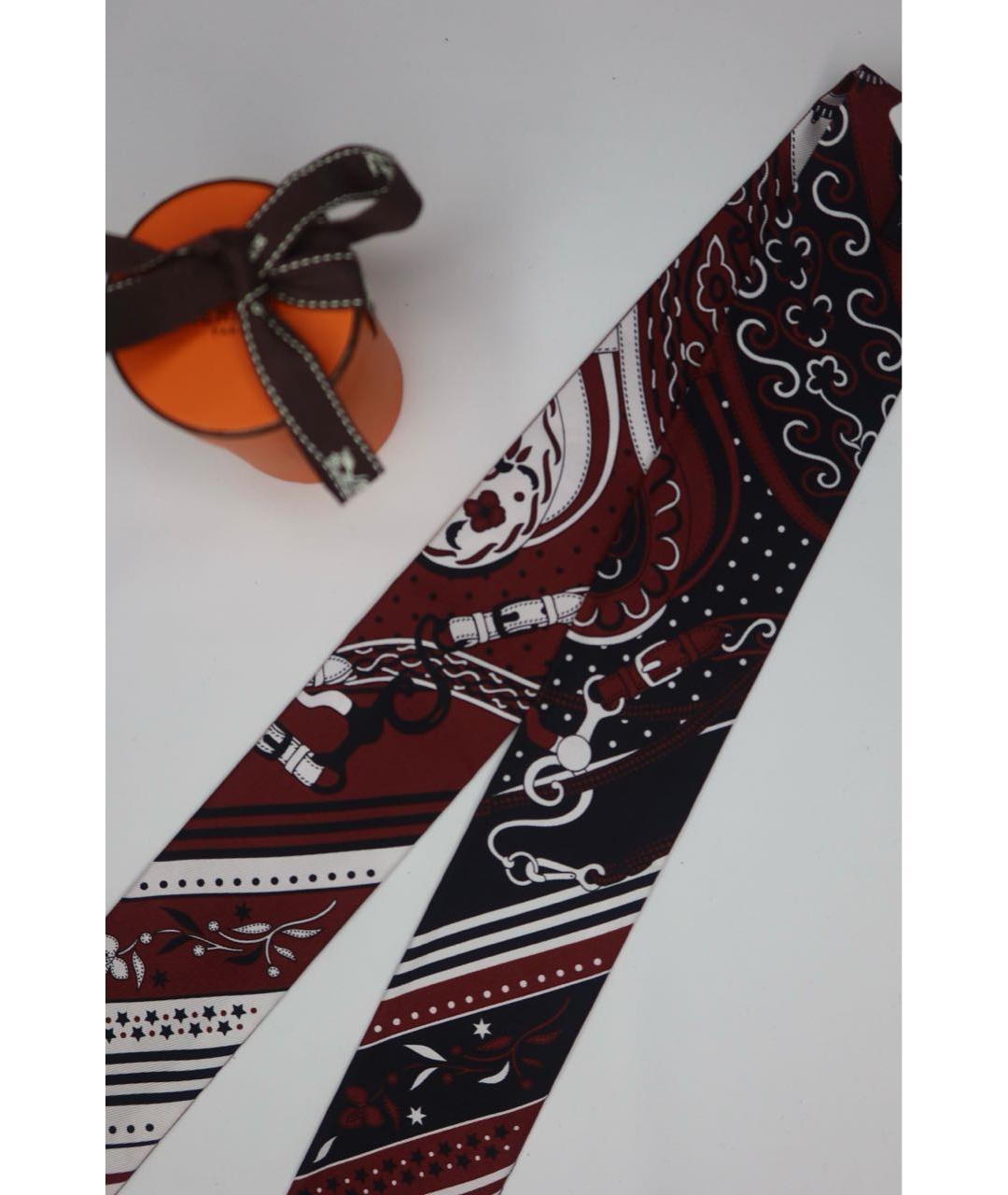 HERMES Бордовый шелковый платок, фото 4