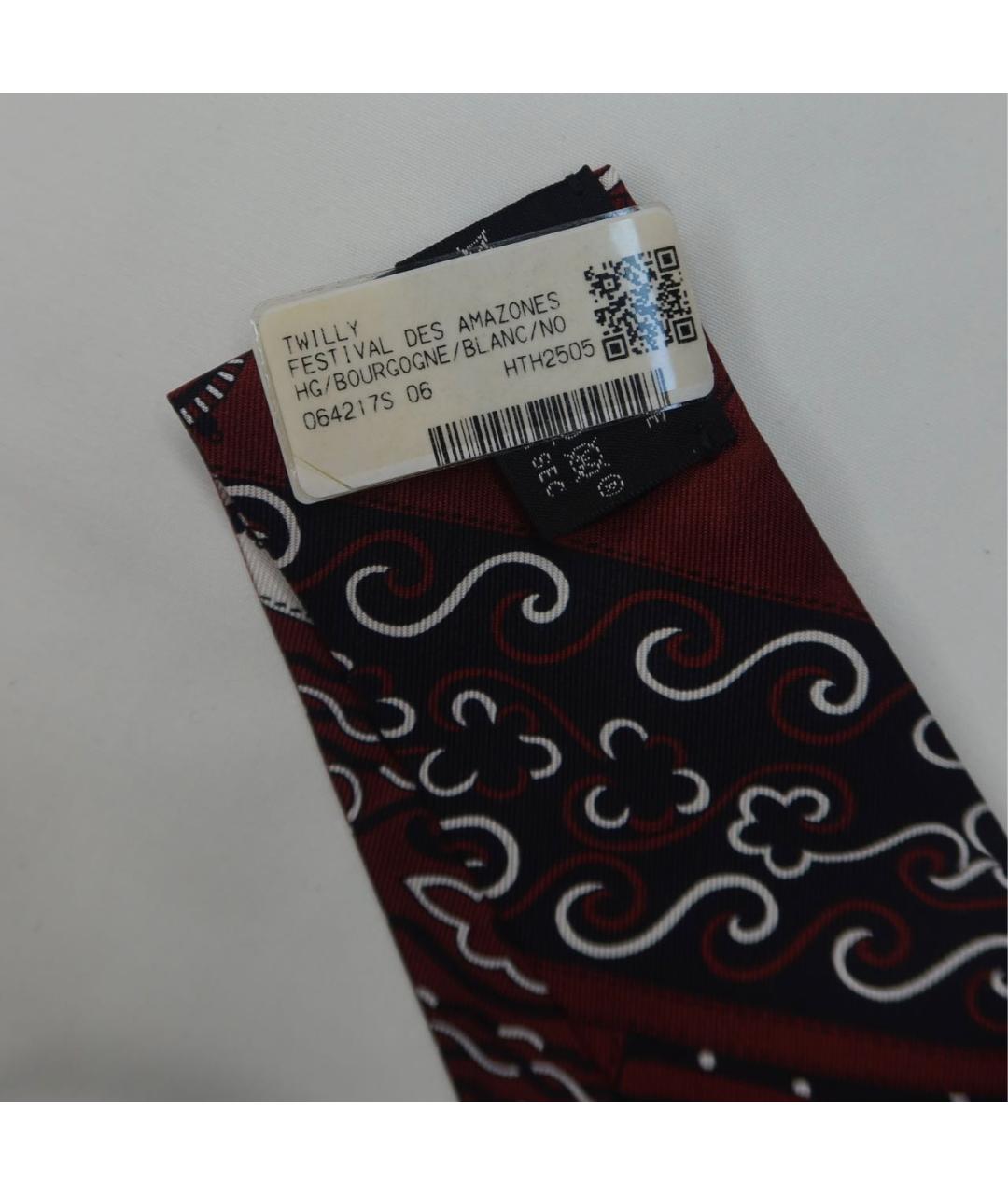 HERMES Бордовый шелковый платок, фото 3