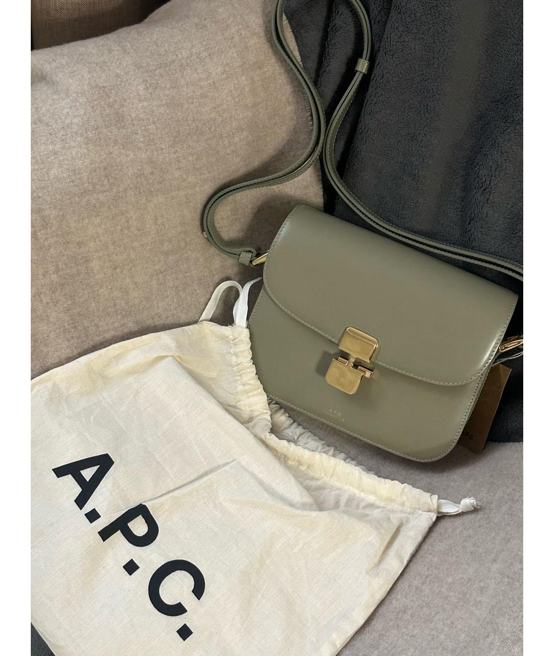 A.P.C. Хаки кожаная сумка через плечо, фото 6