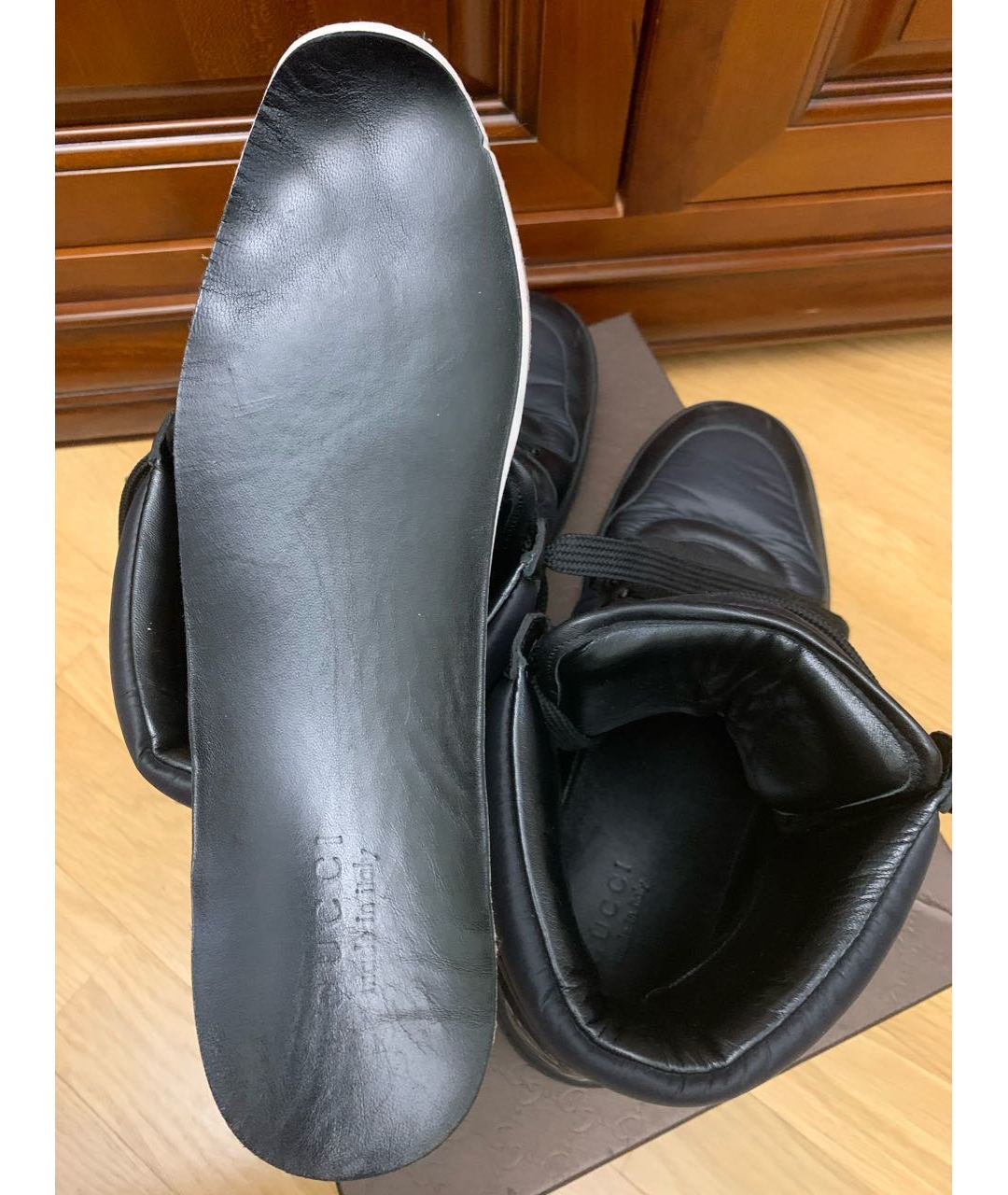 GUCCI Черные кожаные высокие кроссовки / кеды, фото 4