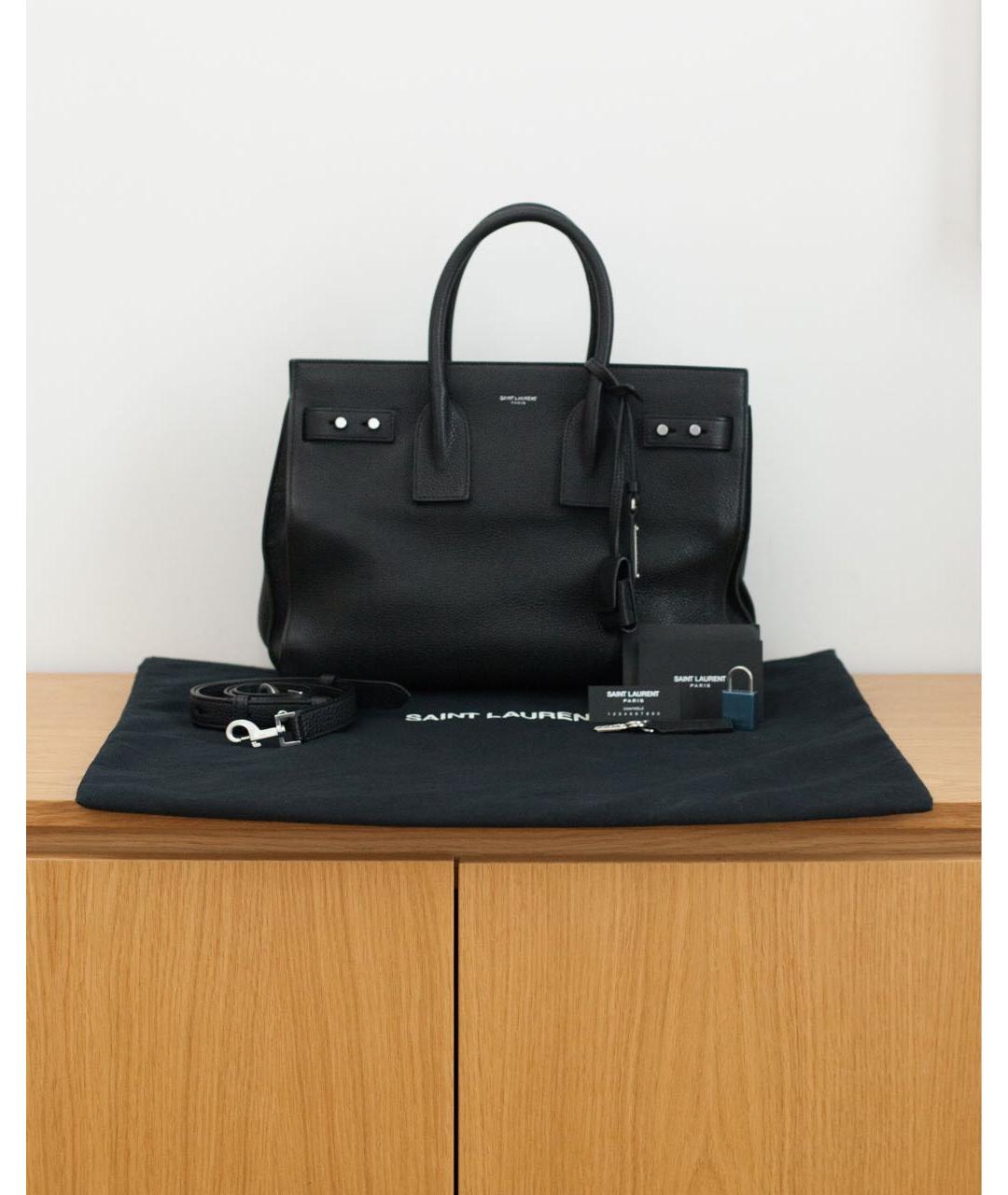 SAINT LAURENT Черная кожаная сумка с короткими ручками, фото 9