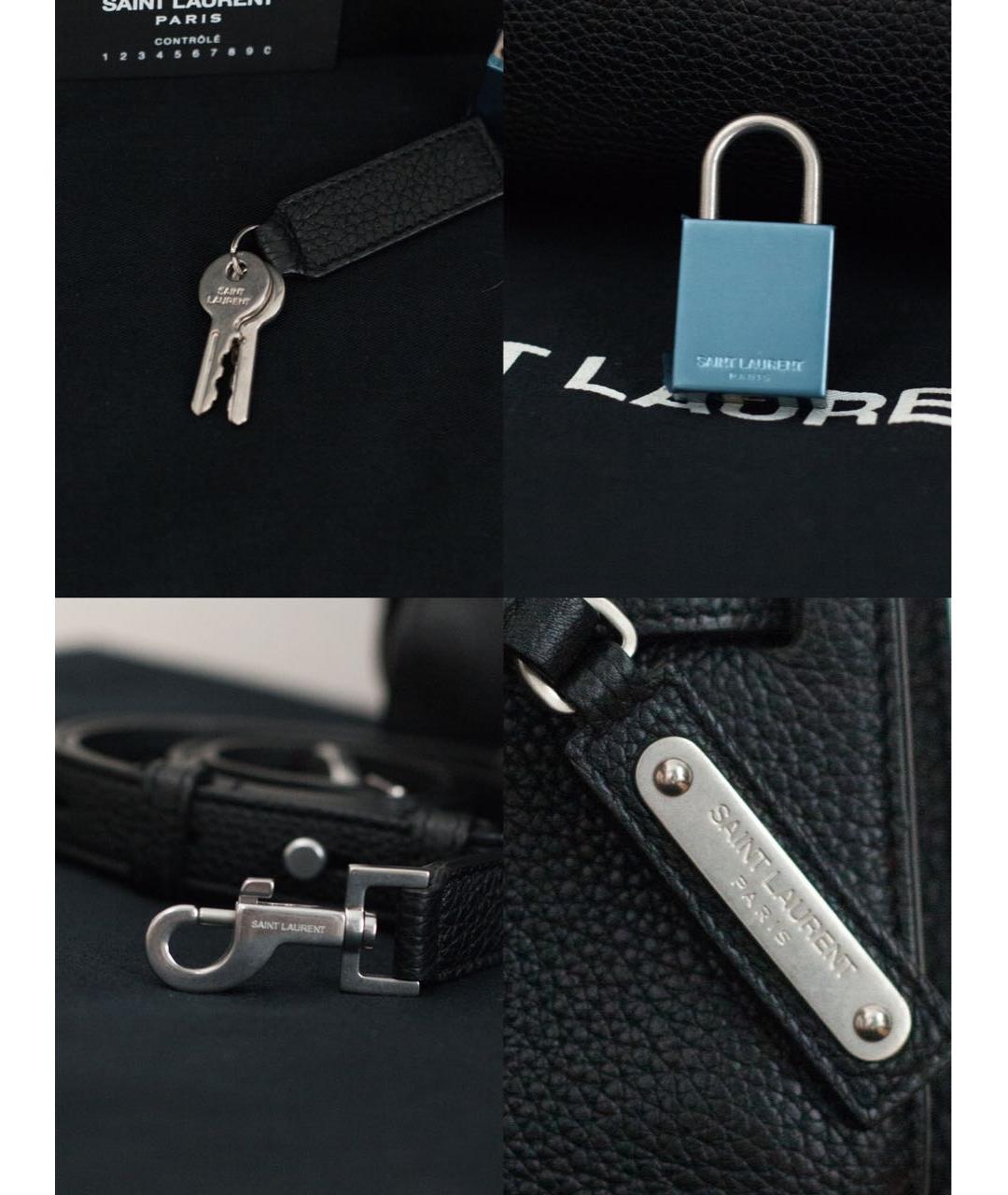 SAINT LAURENT Черная кожаная сумка с короткими ручками, фото 7