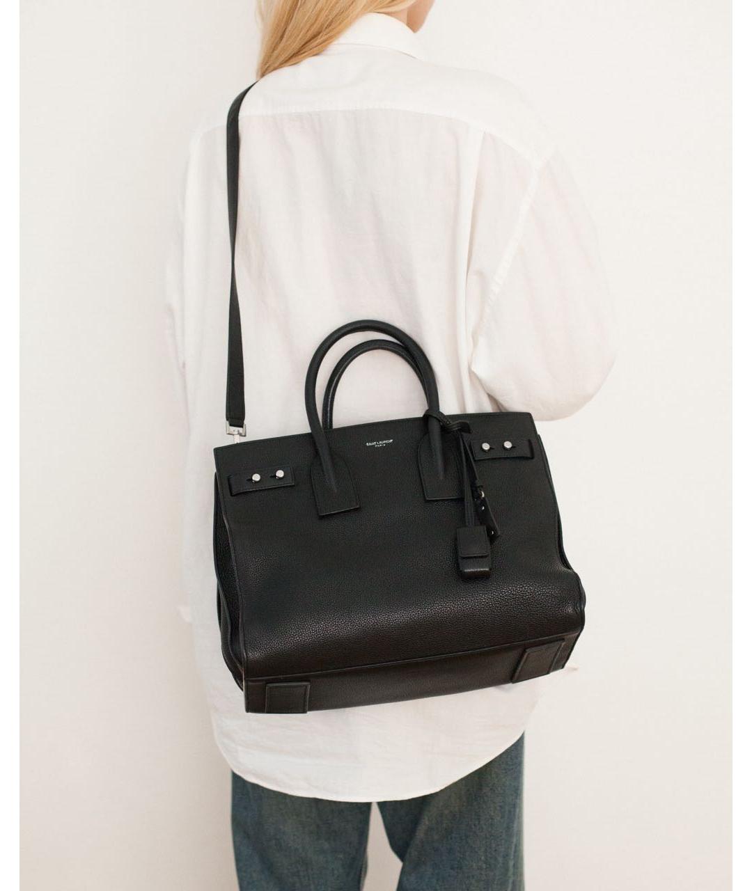 SAINT LAURENT Черная кожаная сумка с короткими ручками, фото 4