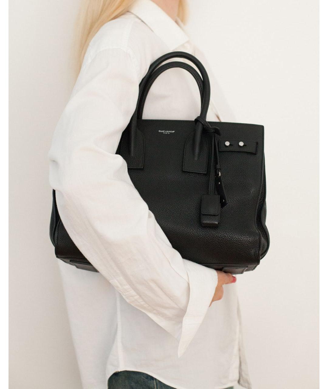 SAINT LAURENT Черная кожаная сумка с короткими ручками, фото 2