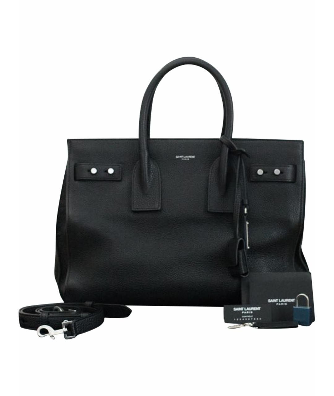 SAINT LAURENT Черная кожаная сумка с короткими ручками, фото 1