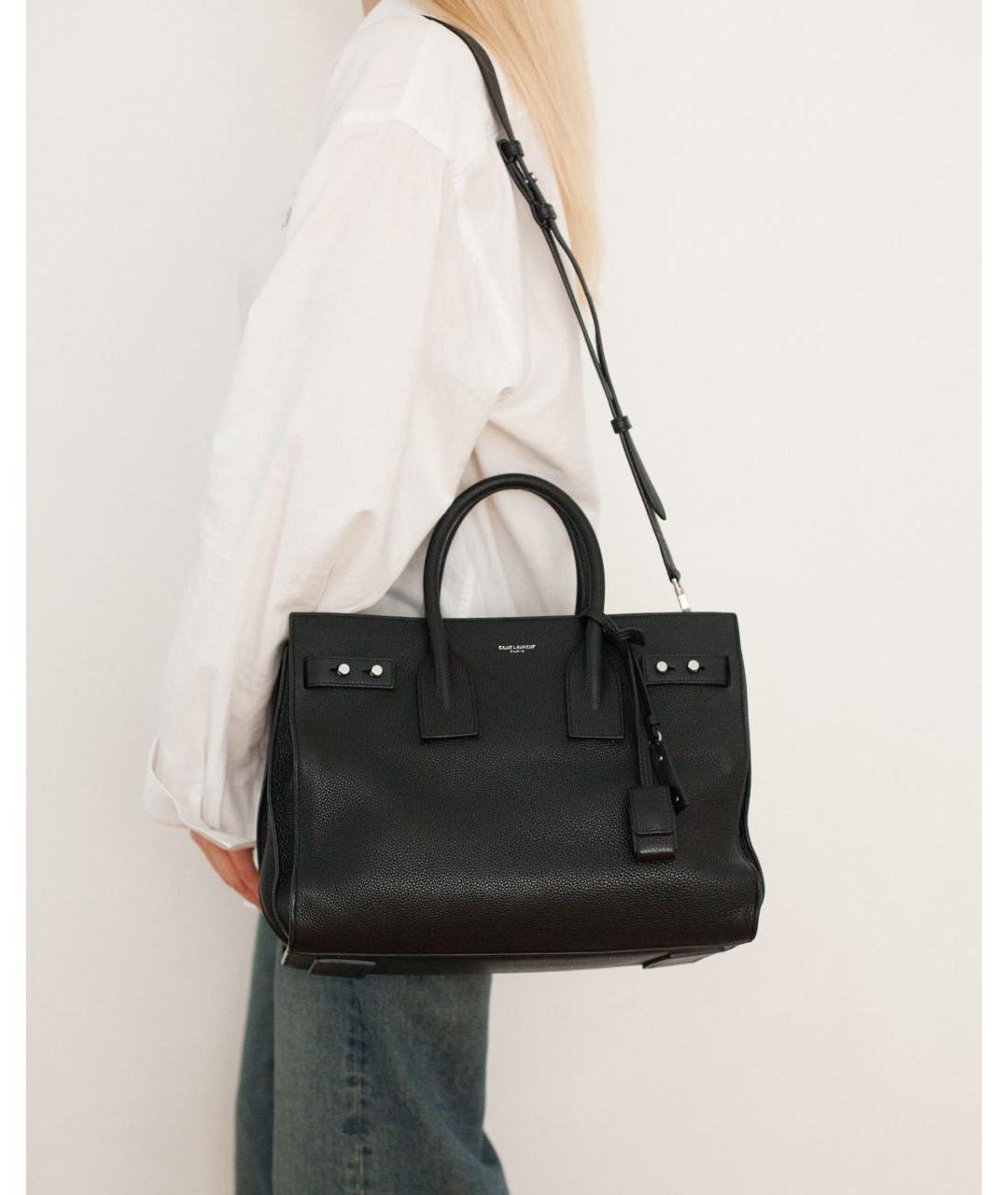 SAINT LAURENT Черная кожаная сумка с короткими ручками, фото 3