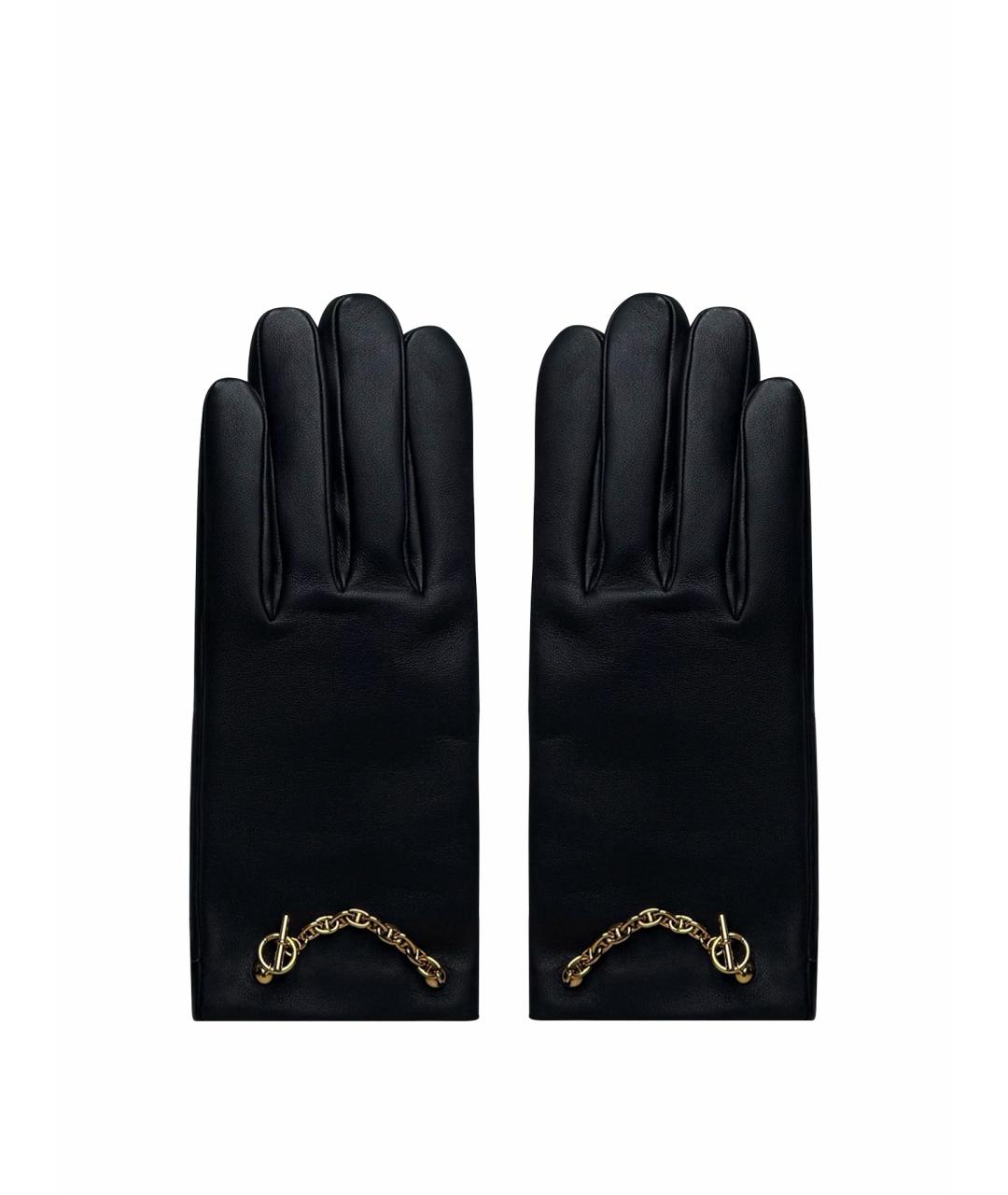HERMES Черные кожаные перчатки, фото 1