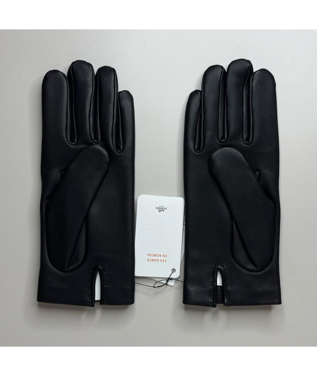 HERMES Черные кожаные перчатки, фото 2