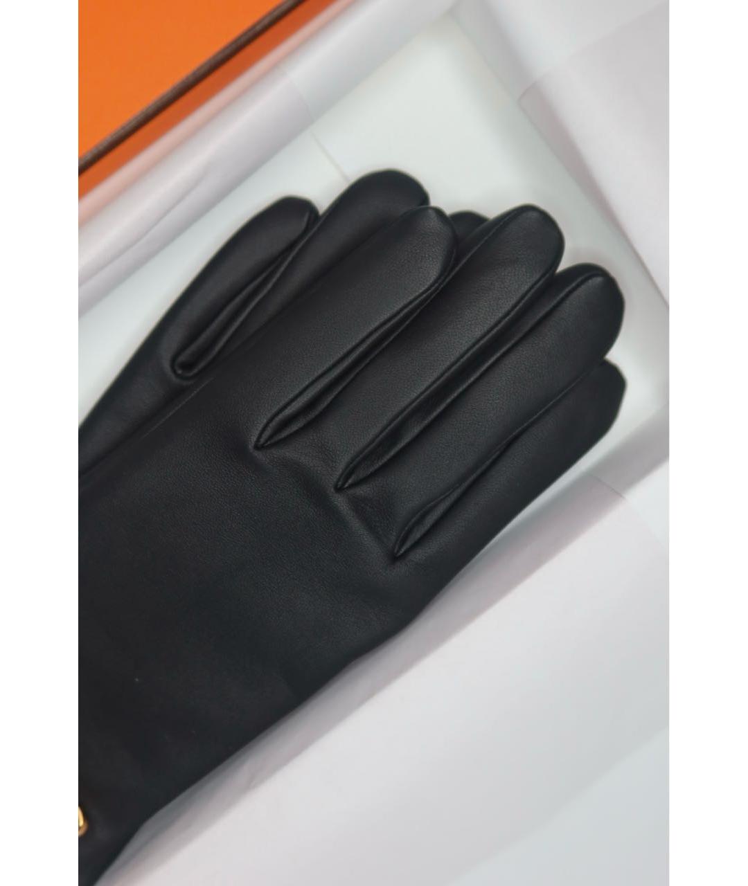 HERMES Черные кожаные перчатки, фото 8
