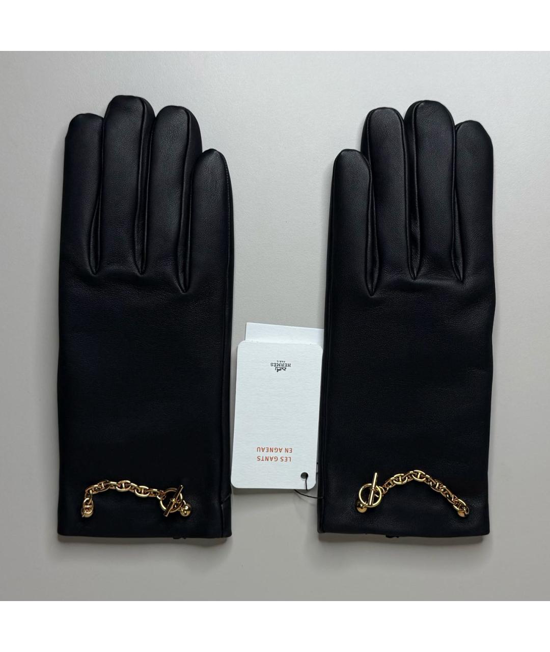 HERMES Черные кожаные перчатки, фото 9
