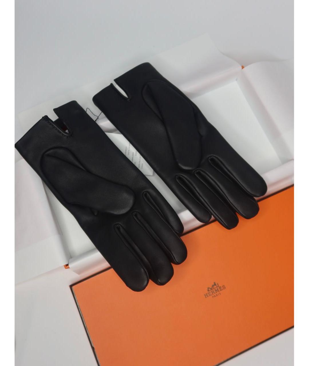 HERMES Черные кожаные перчатки, фото 7