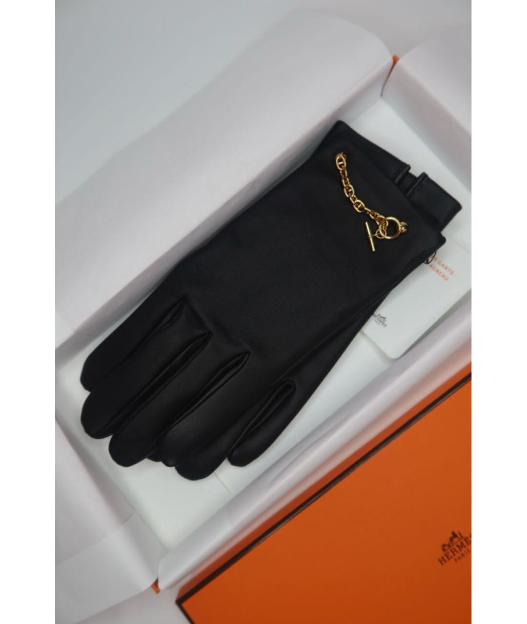 HERMES Черные кожаные перчатки, фото 4