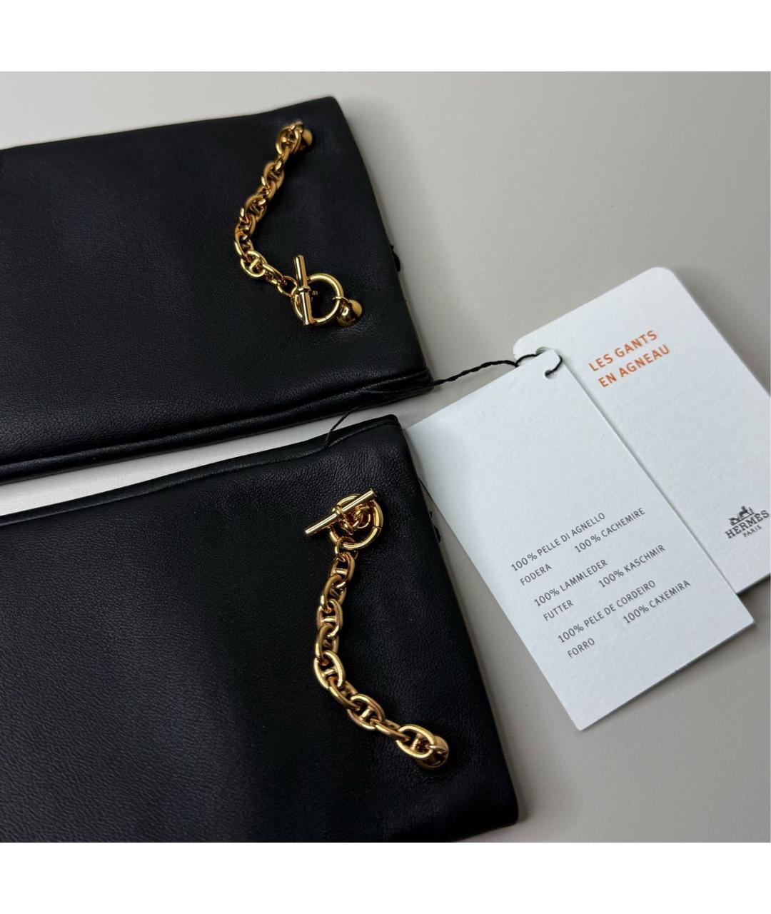 HERMES Черные кожаные перчатки, фото 3