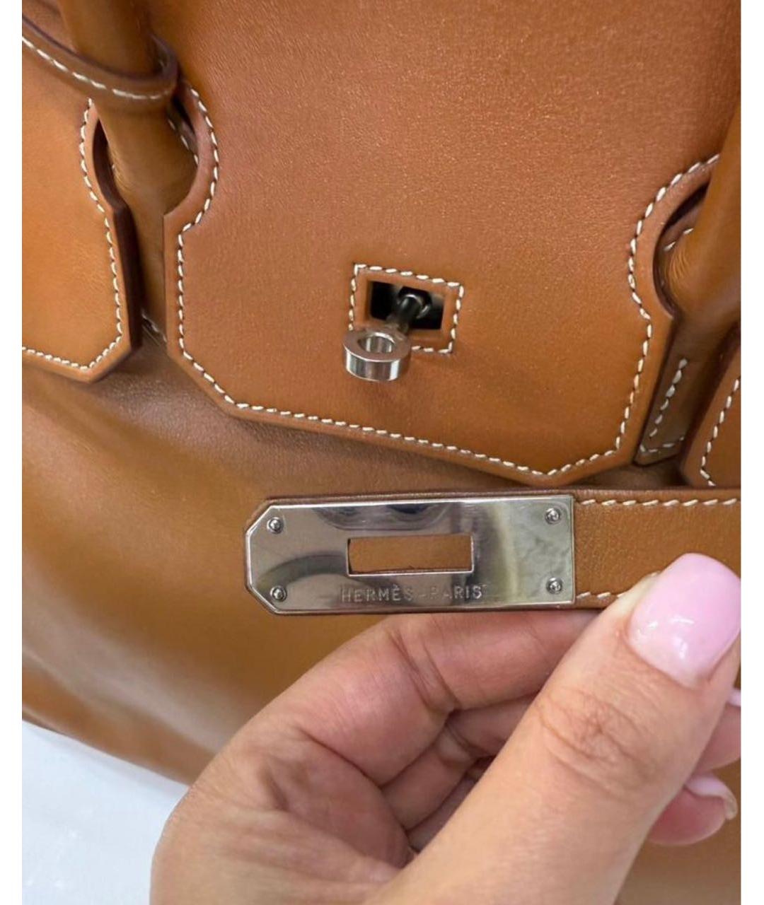 HERMES Коричневая кожаная сумка с короткими ручками, фото 5