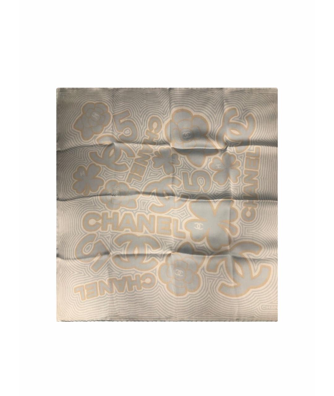 CHANEL Голубой шелковый платок, фото 1