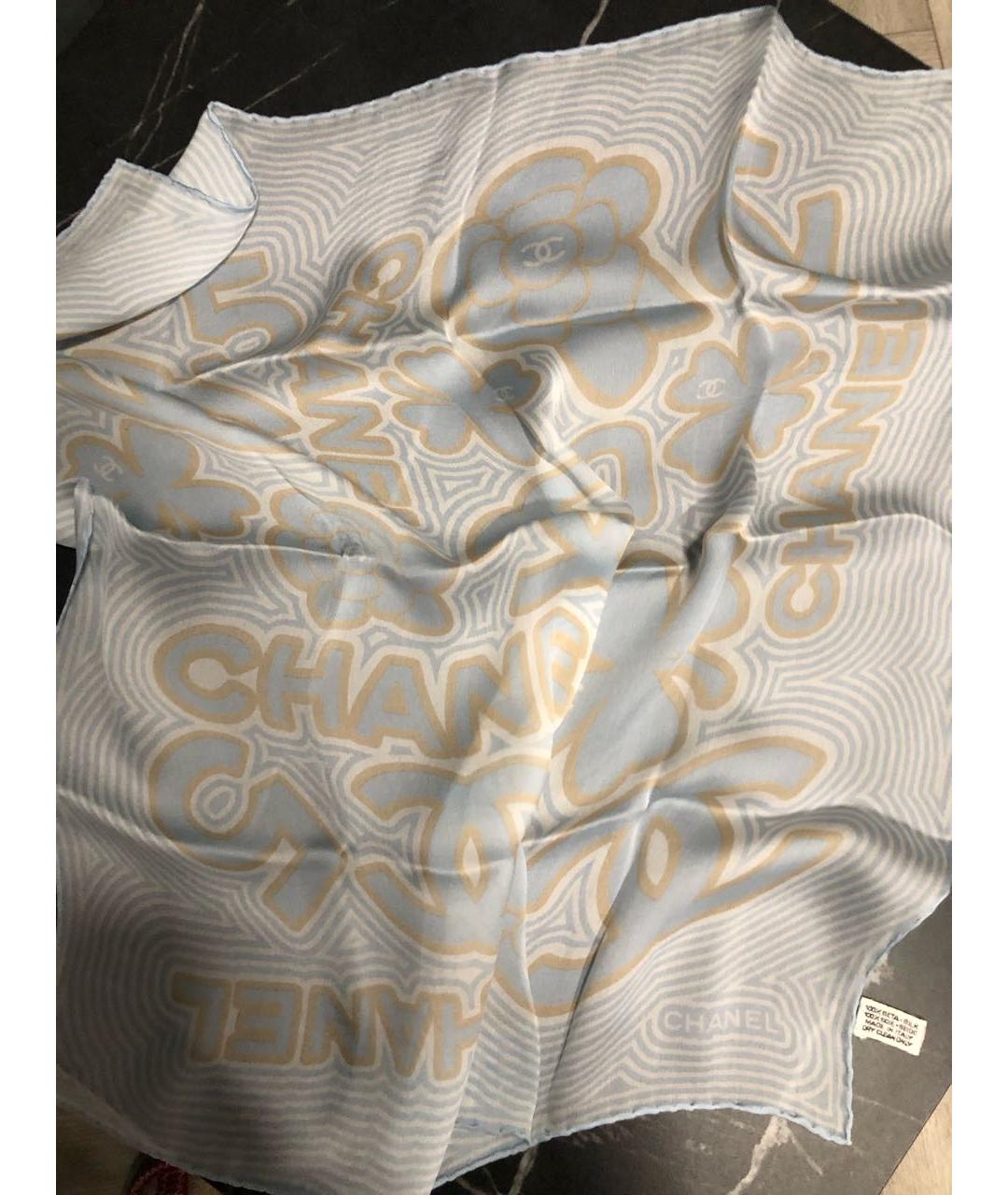 CHANEL Голубой шелковый платок, фото 2