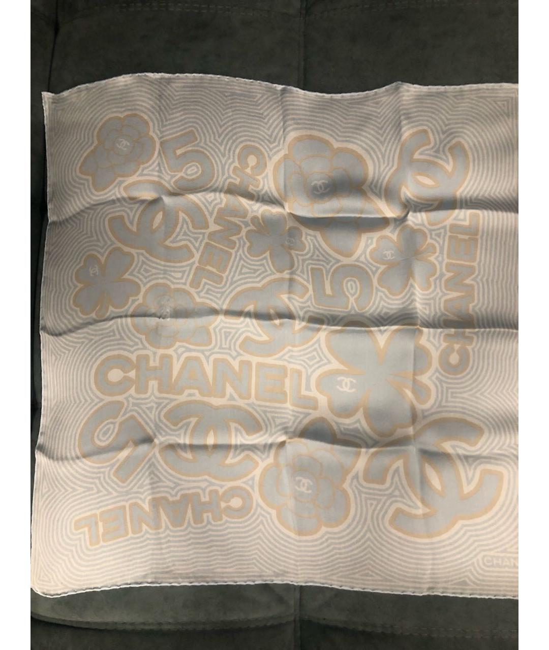 CHANEL Голубой шелковый платок, фото 5