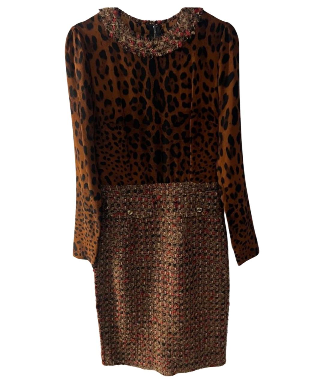 DOLCE&GABBANA Коричневое шелковое коктейльное платье, фото 1