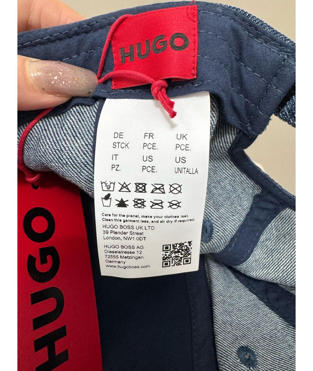 HUGO Темно-синяя хлопковая кепка/бейсболка, фото 4