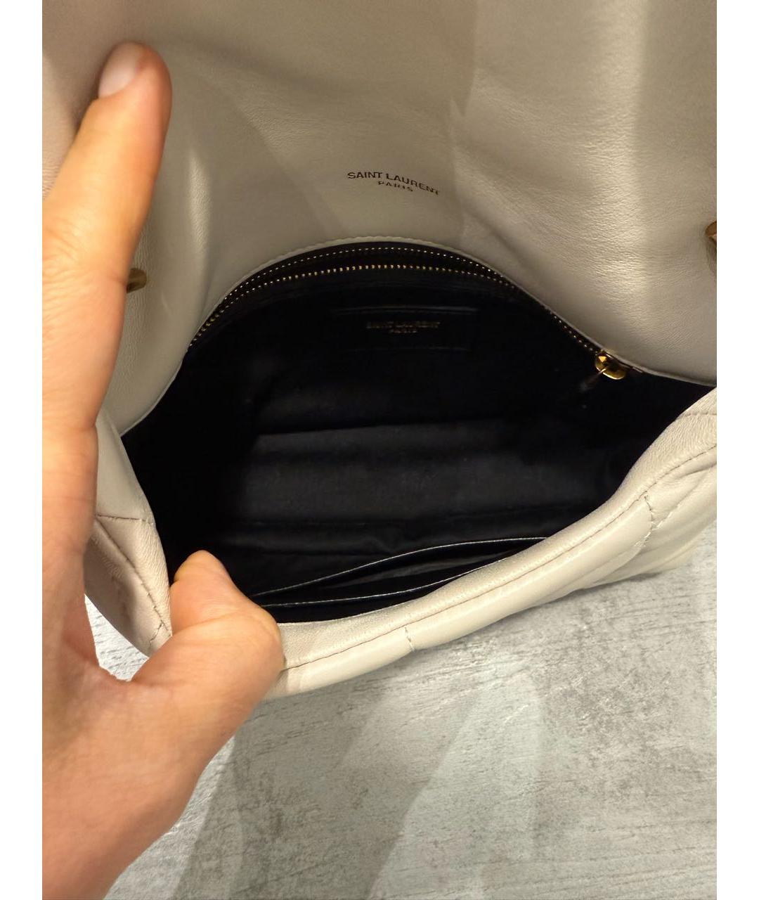 SAINT LAURENT Бежевая кожаная сумка через плечо, фото 6